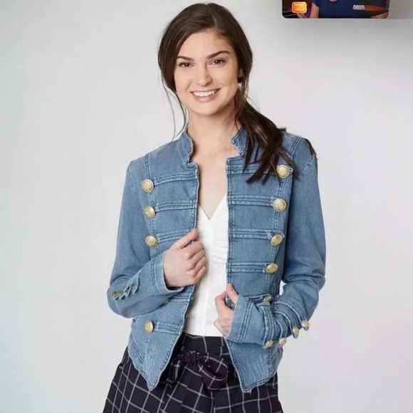 Free People Fitted Military Denim Jacket S - Picture 1 of 8